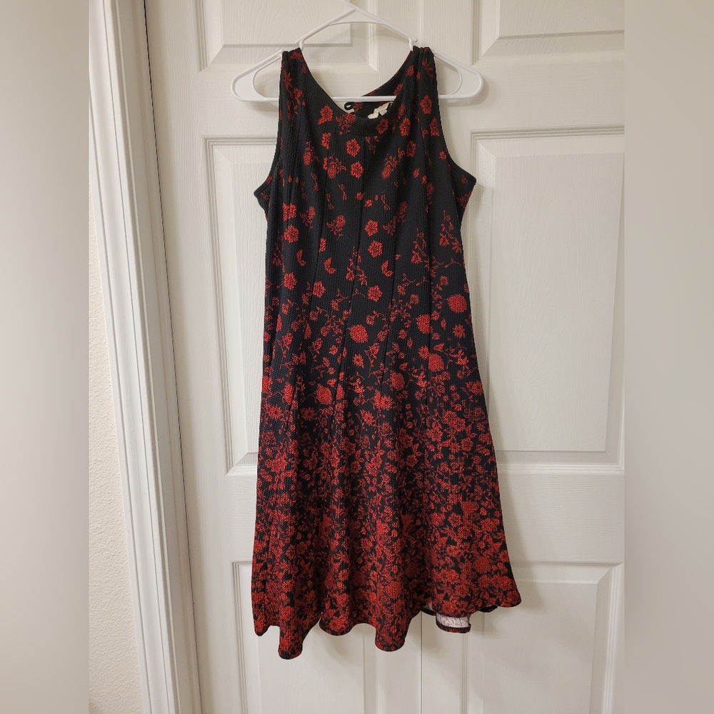 Haani Black and Red Floral Midi Dress